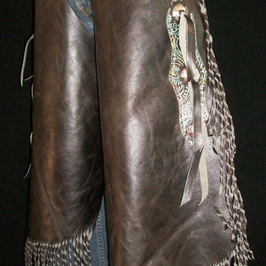 Custom Made Leather Chinks/New Chaps/Distressed/ Turquoise/R Bar K