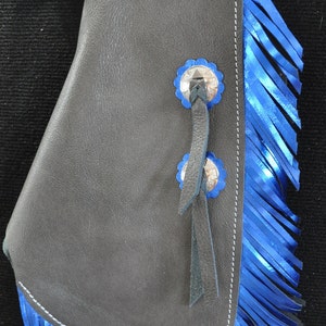 Custom Made Leather Kid&#39;s/ Toddler/Youth Chinks/New/ Metallic Blue/R Bar K