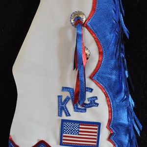 Custom Made Kid&#39;s Bronc Riders Chaps/ New/ Custom Leather/ Patriotic Rodeo Chaps/R Bar K