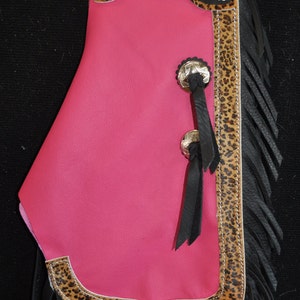 Custom Made Leather Kid&#39;s Chinks/Youth/Toddler/New/ Red Leopard/R Bar K