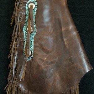 Custom Made Leather Chinks/New Chaps/Distressed/ Turquoise/R Bar K