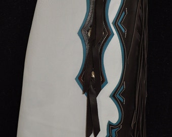 MADE in U.S.A. NOT PAKISTAN Custom Made Kids Rodeo Chaps/ Toddler/ Youth Rodeo Chaps/New Leather / Turquoise/ R Bar K
