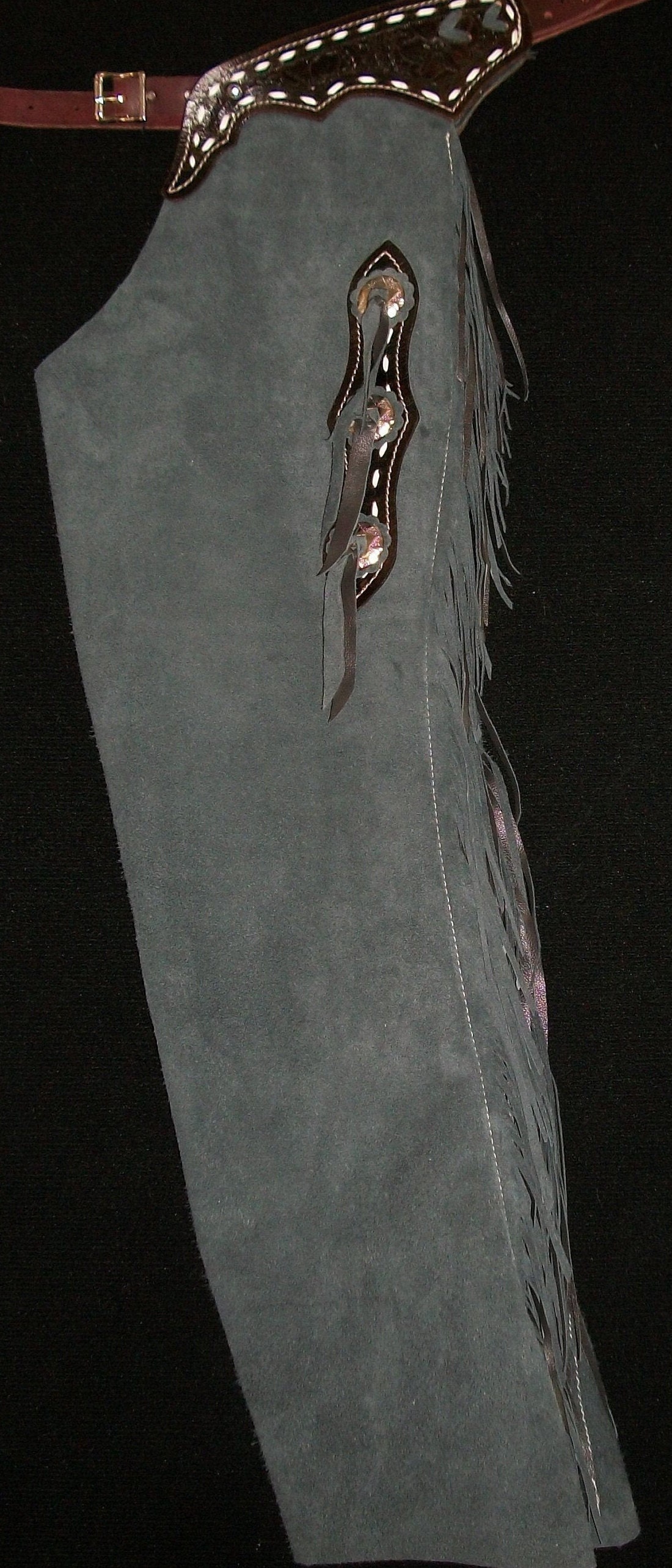 Custom Made Rough Out Leather Shotgun Chaps/ New/R Bar K