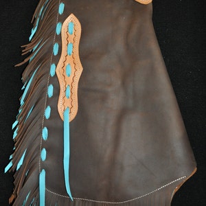 Custom Made Leather Chinks/New Chaps/ Turquoise/Floral/R Bar K
