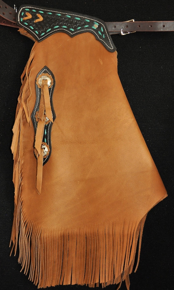 Custom Made Leather Chinks/New Chaps/ Buck Stitched/ Turquoise/R Bar K