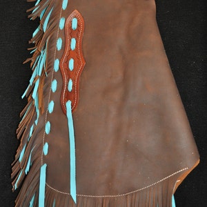 Custom Made Leather Chinks/New Chaps/ Turquoise/Floral/R Bar K