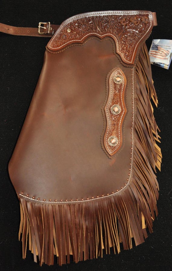 Chaps Cuir équitation Chaps En Cuir Sur Mesure Pour équitation / Fusil De Chasse - Marron, Neufs, Fabriqués Aux USA Chaps Fusil Chasse Cuir Marron Neufs