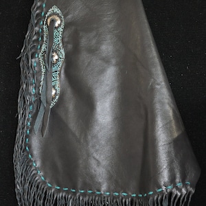 Custom Made Leather Chinks/New Chaps/Distressed/ Turquoise/R Bar K