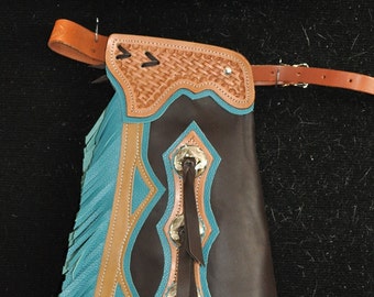 MADE in U.S.A. NOT PAKISTAN Custom Made Leather Kid's Chaps and Vest Set/New/R Bar K