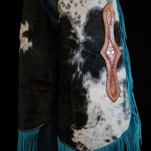 Custom Made Leather Chinks/New Chaps/ Hair On Cowhide/Turquoise/R Bar K