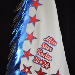 Custom Made  Rodeo Royalty Chaps/ New/ Custom Leather/ Patriotic Rodeo Chaps/R Bar K