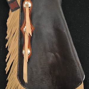 Custom Made Leather Chinks/New Chaps/ Brindle Hair On Hide/ R Bar K