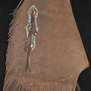 Custom Made Leather Chinks/New Chaps/Distressed/ Turquoise/R Bar K