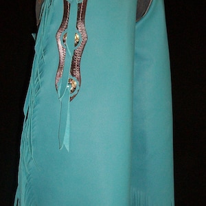 Custom Made Leather Chinks/New Chaps/ Turquoise/Rhinestones/R Bar K