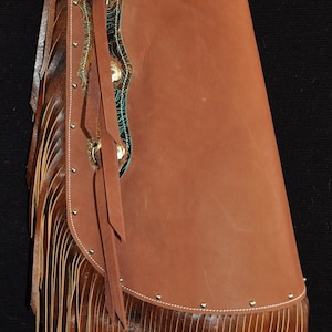 Custom Made Leather Chinks/New Chaps/Distressed/ Turquoise/R Bar K