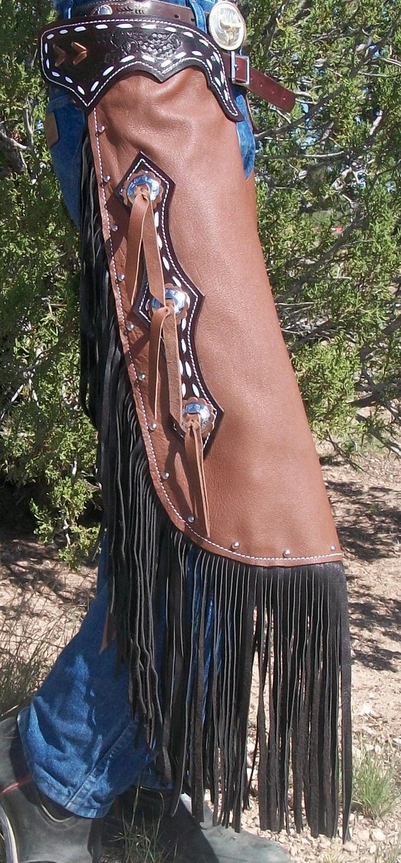 Custom Made Leather Show Chinks/New Chaps/ Buck Stitched/Studs/R Bar K