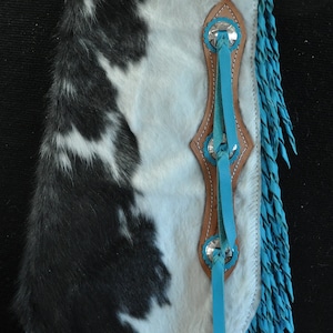 Custom Made Leather Chinks/New Chaps/ Hair On Cowhide/Turquoise/R Bar K