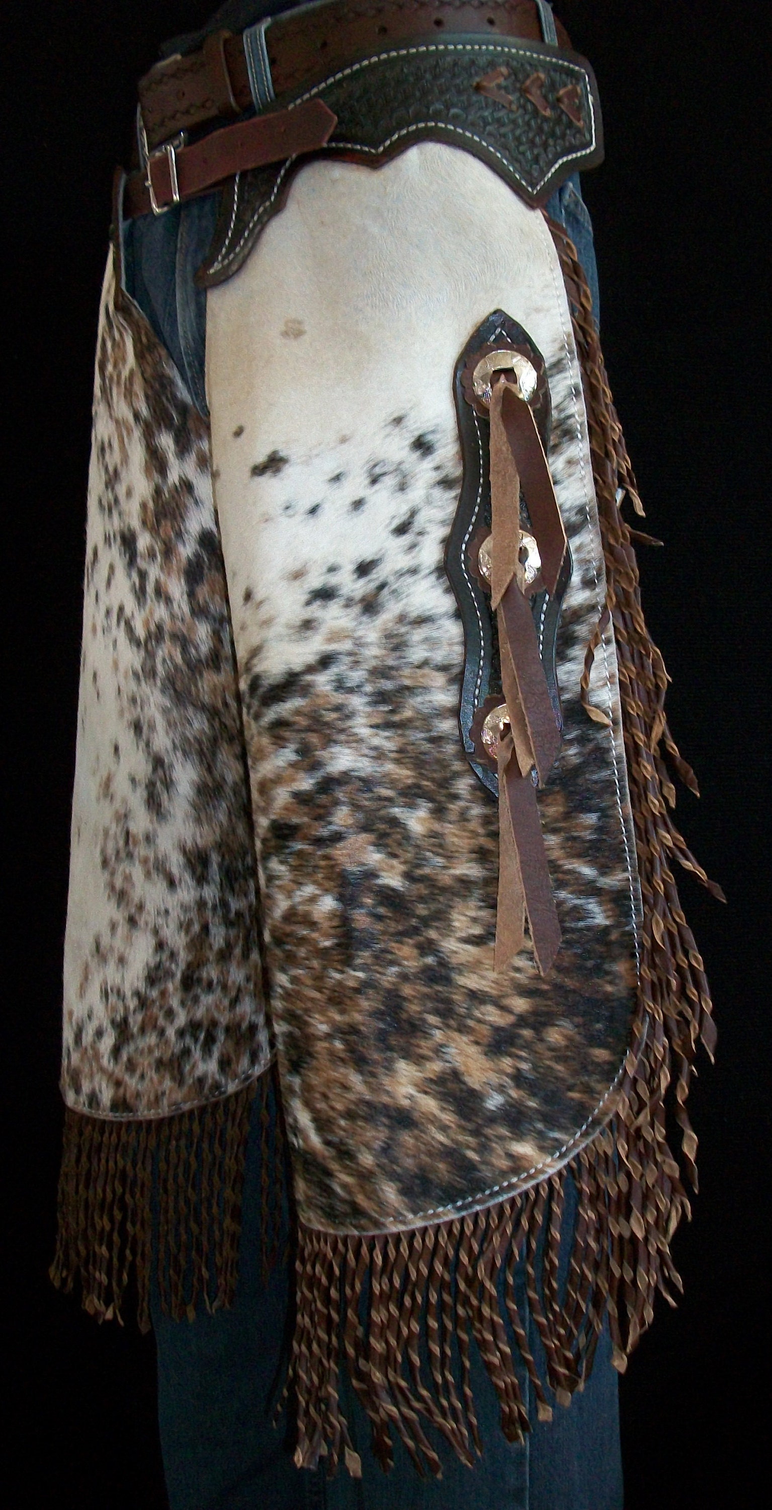 Custom Made Leather Chinks/New Chaps/ Exotic Hair On Hide/R Bar K