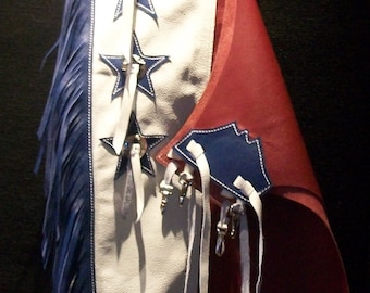 Custom Made Kid's Bronc Riders Chaps/ New/ Custom Leather/ Patriotic Rodeo Chaps/R Bar K