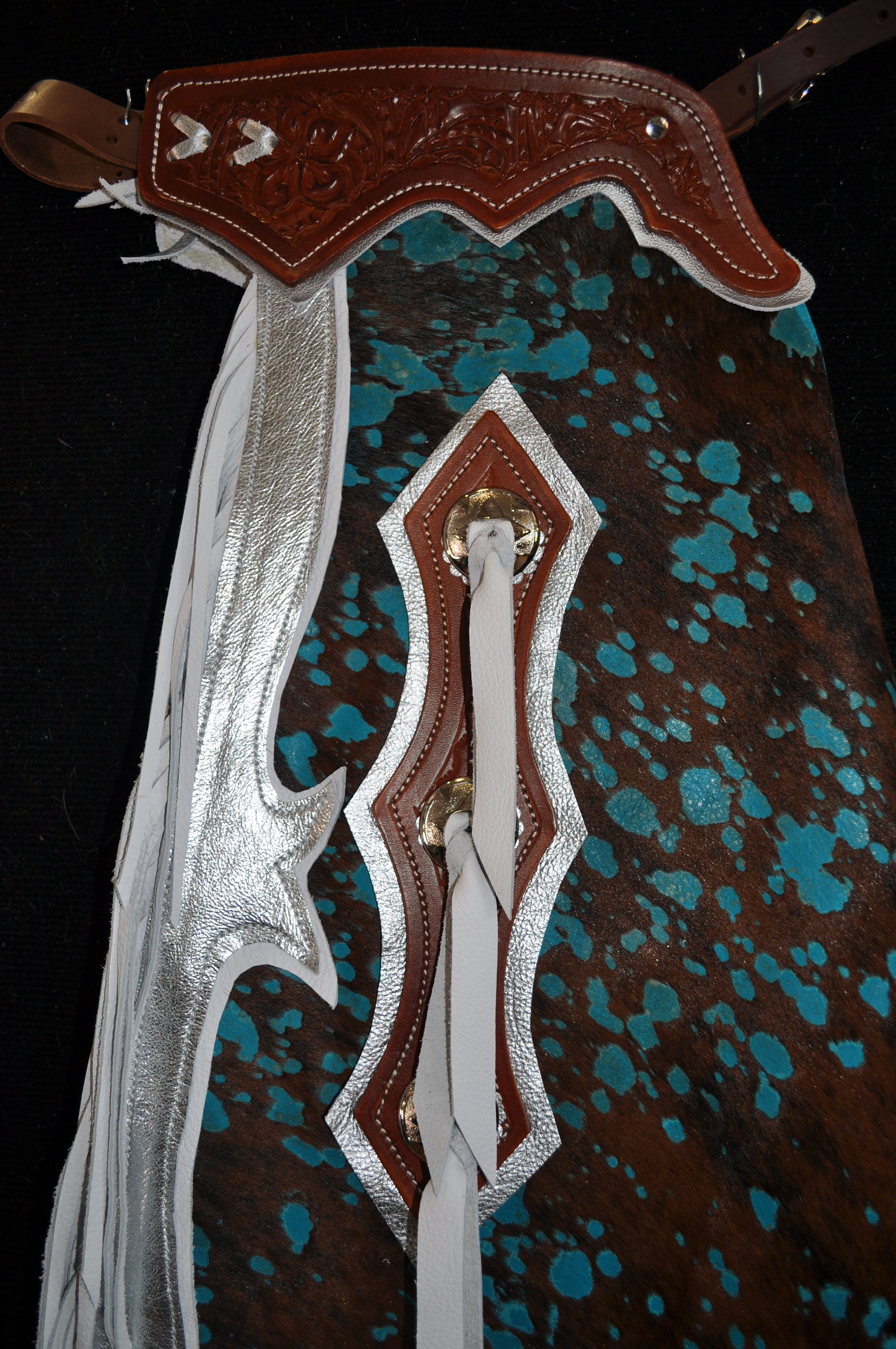 Custom Made Rodeo Royalty Chaps/ New/ Custom Leather/ Turquoise Acid ...