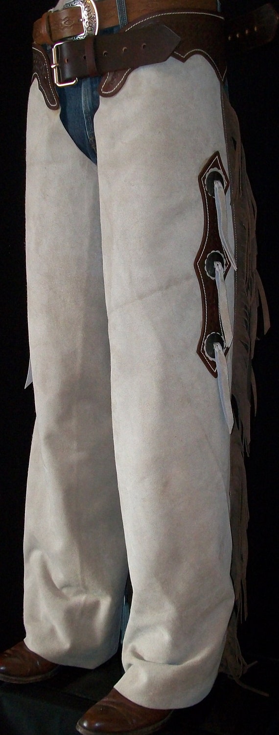 Custom Made Rough Out Leather Shotgun Chaps/ New/R Bar K