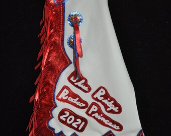 Chaps En Cuir Sur Mesure - Rodeo Patriotique - Fabriqué Aux USA - Neuf