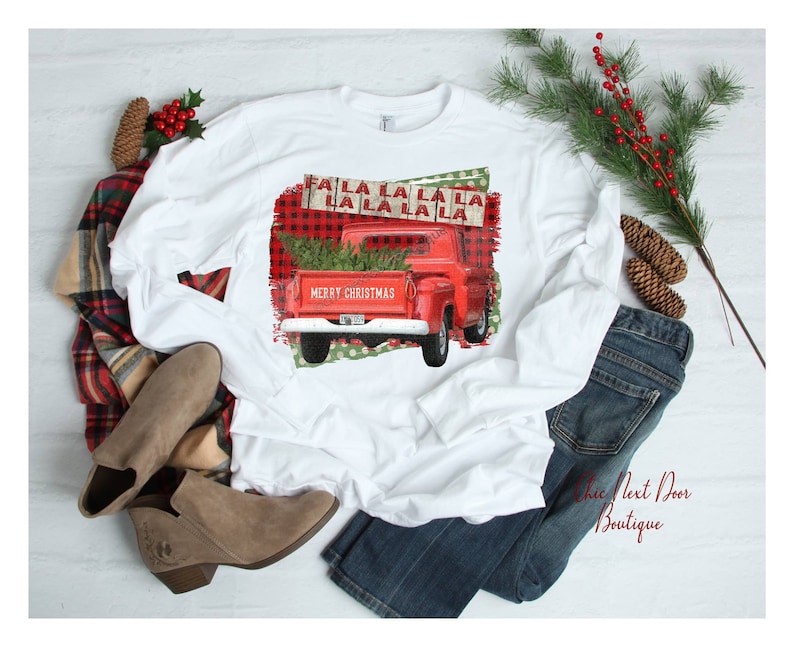 Fa La La Merry Christmas Red Truck with Tree PNG Printable Sublimation Digital Download
