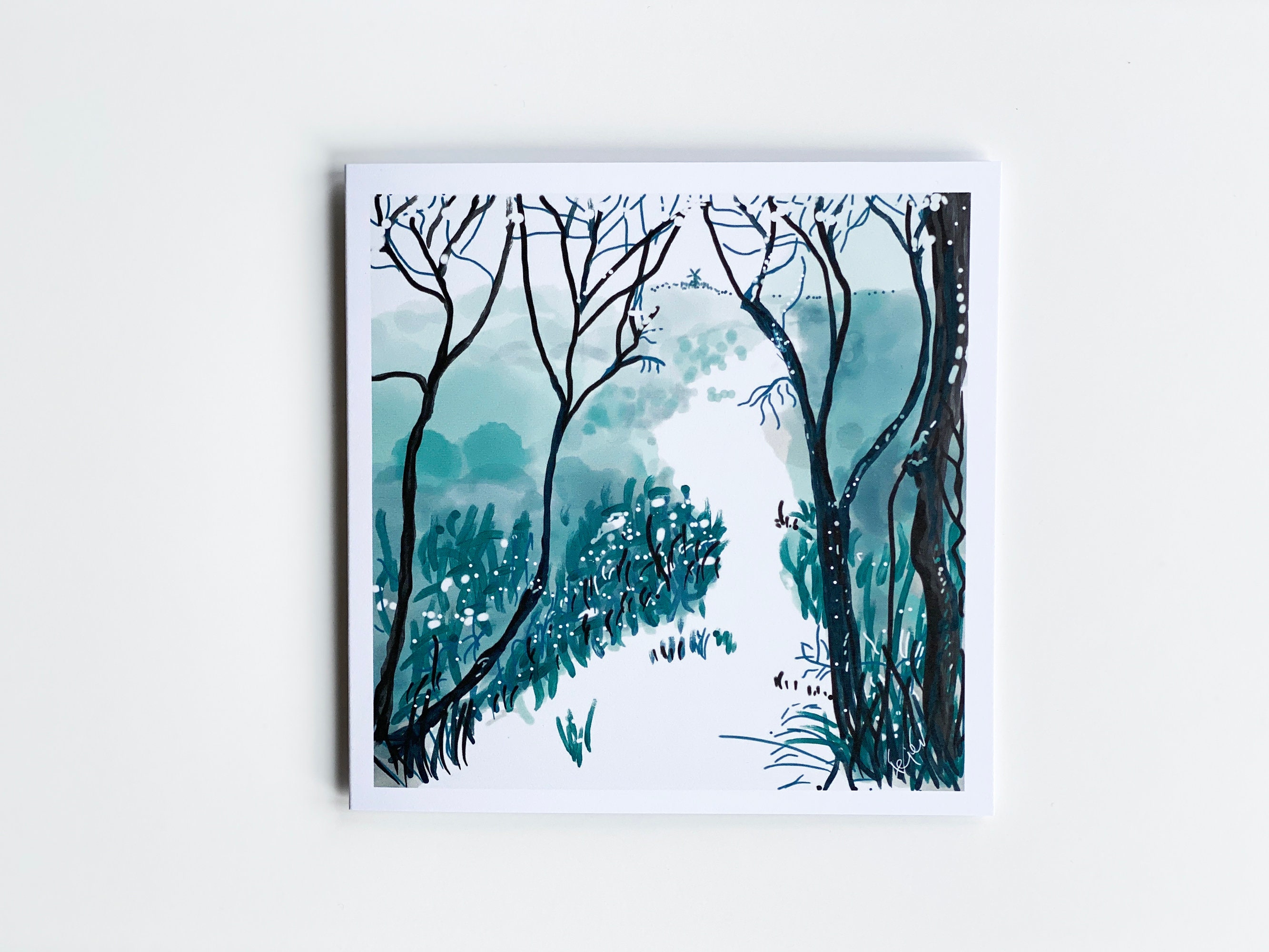 Windmill Winter Scene Card: Japanese Style Art