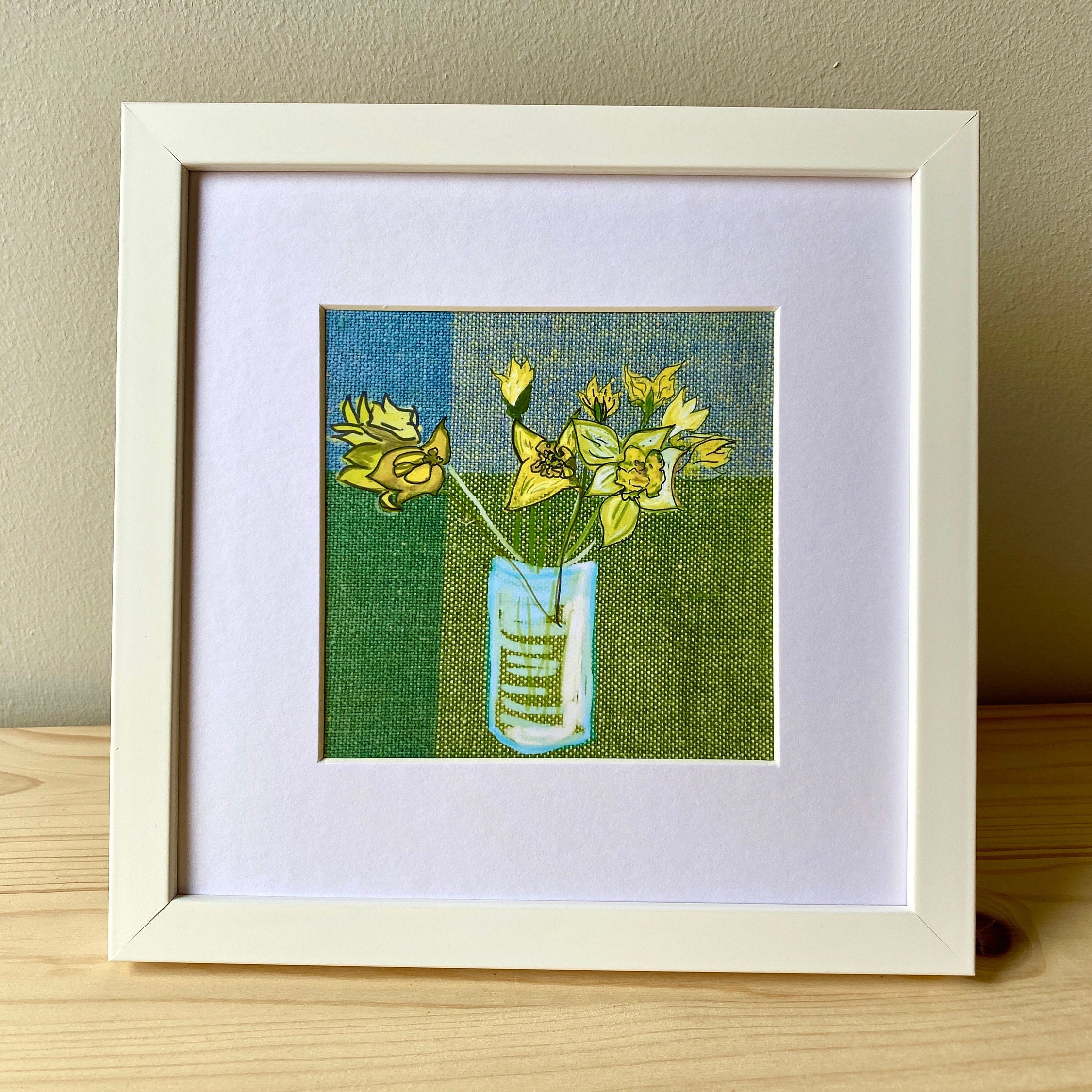 Framed Daffodil Print, Floral Shelf Ornament, Framed Flower Print, Gift for Her, Retro Chic