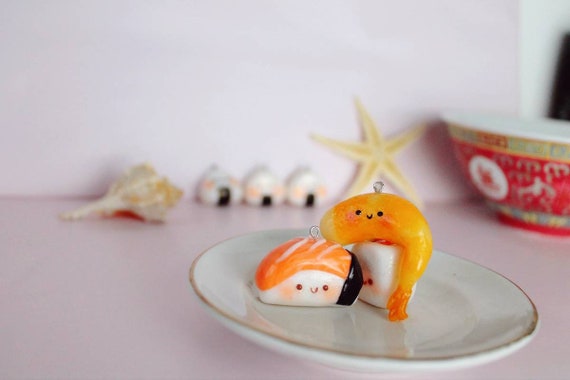 Kawaii Shrimp, Polymer Clay Charms, Keychain, Cute Japanese Shrimp