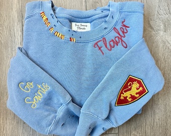 BLUE JEAN CUSTOM Embroidery Chain Stitch Sweatshirt Personal Distressed Mothers Day Vintage Custom Pullover Sport/College/Club/Team Mom Gift