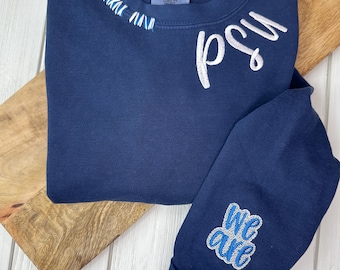 TRUE NAVY CUSTOM Embroidery Hand Stitch Sweatshirt Distressed Vintage Custom Pullover Embroidery Sport Fan Team Apparel Preppy College Merch