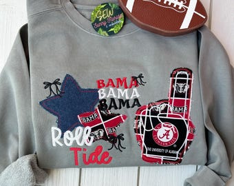 Custom Patchwork College Sweatshirt: Embroidered Fabric Collage Pullover