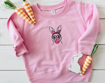 Toddler Easter Sweater Egg Hunt Bubblegum Pink Retro Rabbit Sweatshirt Kids Easter Spring Sweater Little Girls Easter Bunny Pink Shirt