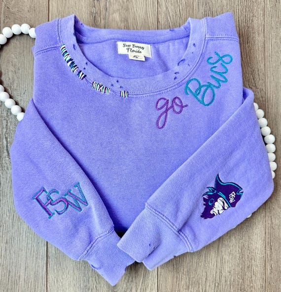 Personalized Embroidered Distressed Comfort Colors College Sweatshirt