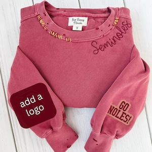 Alumni Hobby School Team Sports Sweatshirts - Custom Preppy College Merch - Crimson Tide - Vintage Distressed Hand Embroidered Pullover