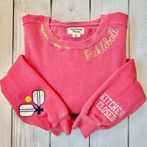 Embroidered Pickleball Sweatshirt: Distressed Comfort Colors Crewneck