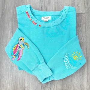 Chalky Mint Embroidered Sweatshirt: Distressed Comfort Colors Crewneck