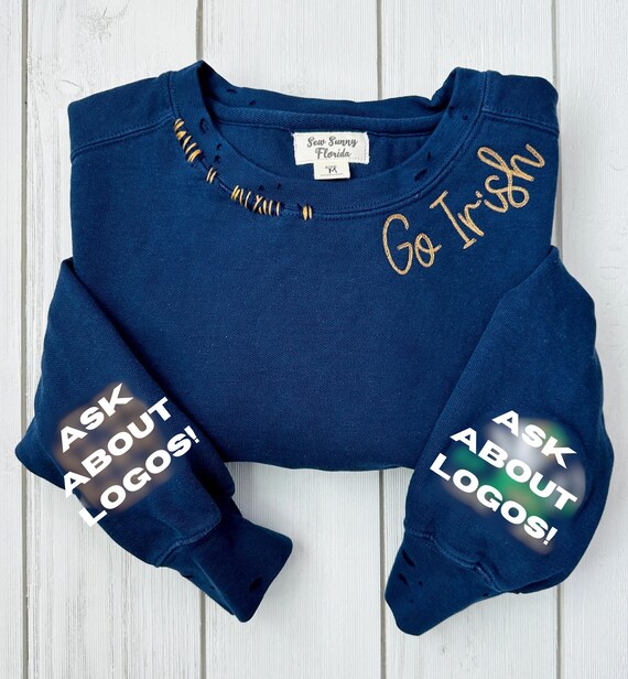 TRUE NAVY CUSTOM Embroidery Hand Stitch Sweatshirt Distressed Vintage Custom Pullover Christmas Gift Handmade Embroidery Sports Fan Apparel Etsy