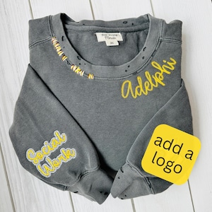 Embroidered Comfort Colors Sweatshirt: Distressed College Alumni Pullover