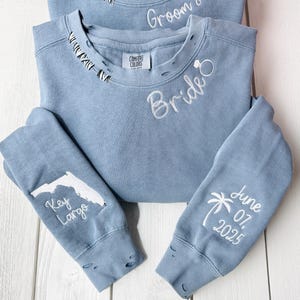 Custom Distressed Comfort Colors Sweatshirt: Hand-Embroidered College Team Spirit