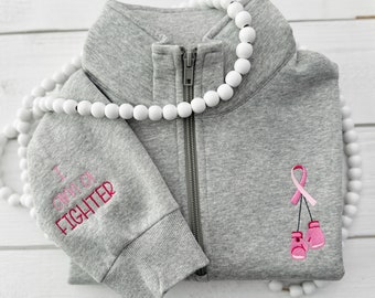 Kick Cancer Ass-Cancer Awareness-I am a Fighter-Beat Cancer Boxing Gloves-Color Ribbon for Cancer/Sickness-Fleece Quarter Zip Up Sweatshirt