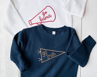 Megaphone & Pennant Design Collegiate Alumni Inspired Toddler Sweatshirt - Game Day Apparel - Youth Sport Fan Pullover - Coquette and Sports