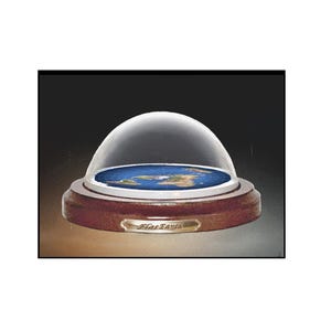 Flat Earth Map Dome Display Model - wood base, acrylic dome, gift