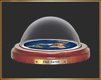 Flat Earth Map Dome Display Model - wood base, acrylic dome, gift