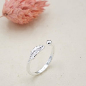 Feather Ring - Adjustable Silver Ring - Dainty Ring - Christmas Gift - Pinky Ring - Stacking Ring - Knuckle Rings - Boho Ring - Gift for Her