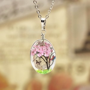 押し花ネックレス - 桜ネックレス - 本物の花の樹脂ネックレス - ギフト - 生命の木ネックレス - フェアリーコア コテージコア ジュエリー