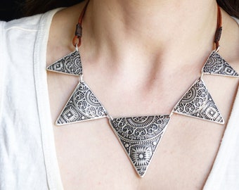 Antique Silver Statement Necklace - Chunky Necklace - Gift for Her - Necklaces for Women - Ethnic Tribal Bib Necklace