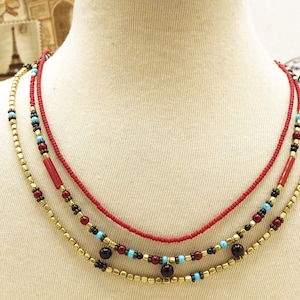 Boho Beaded Necklace - Ethnic Necklace - Tribal Layered Necklace -  Necklaces for Women - Handmade Jewellery - Gift for Her