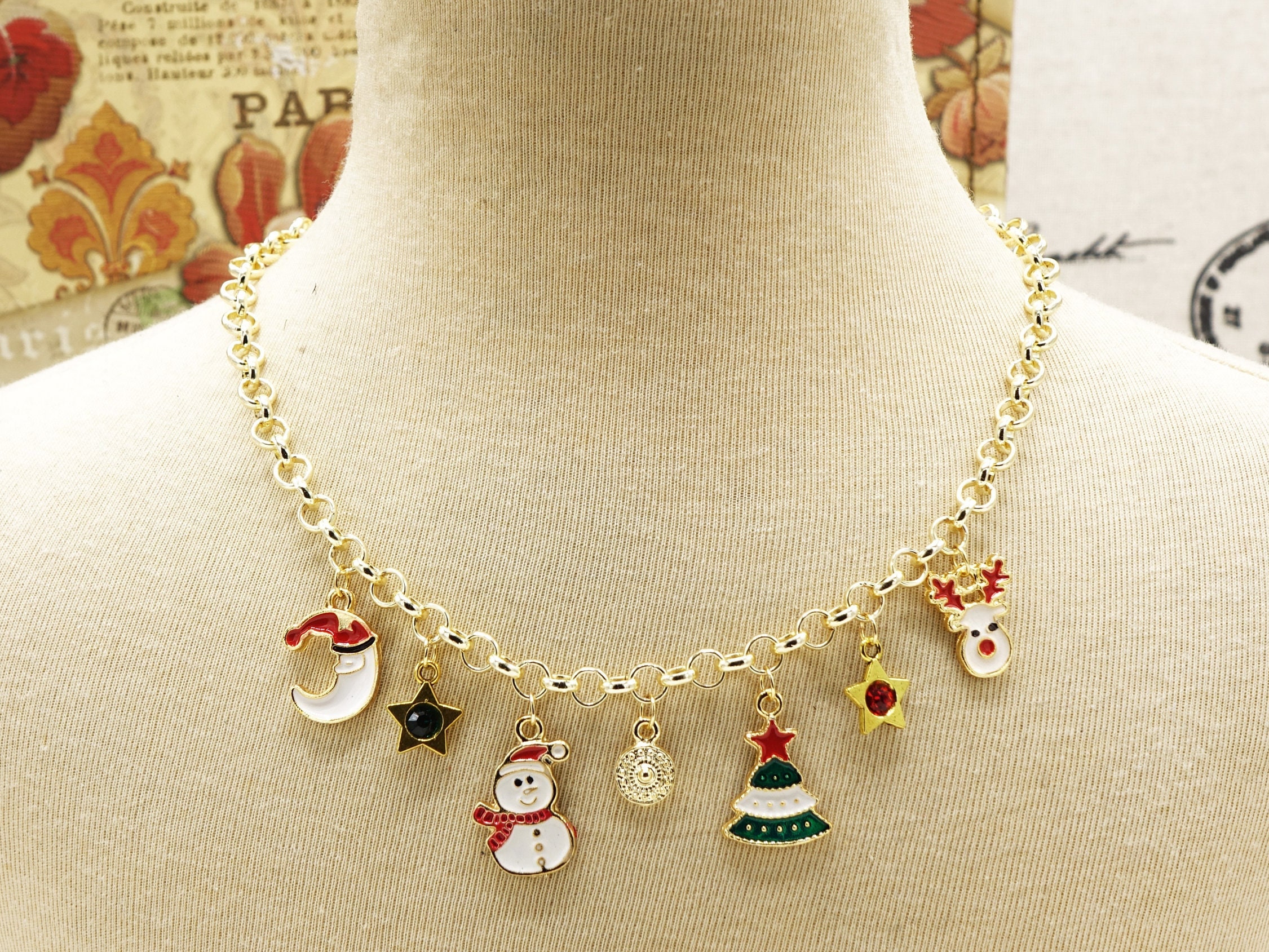 20 Pcs Mixed Enamel Christmas Charms Pendants Xmas Gold Festive Jewellery  F17